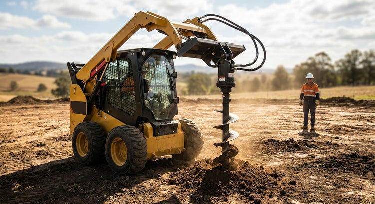 Post hole borers for skid steer loaders