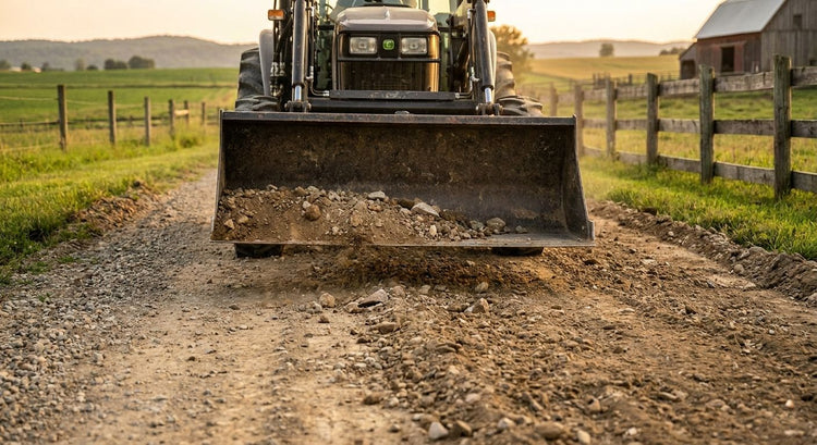 Dirt scoops for farm track maintenance