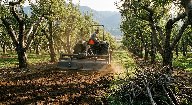 Rotary hoes for orchard soil preparation