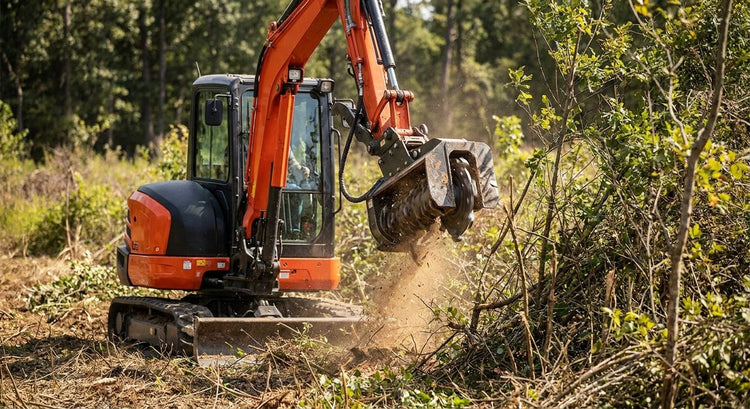 Mulching heads for mini excavators clearing scrub