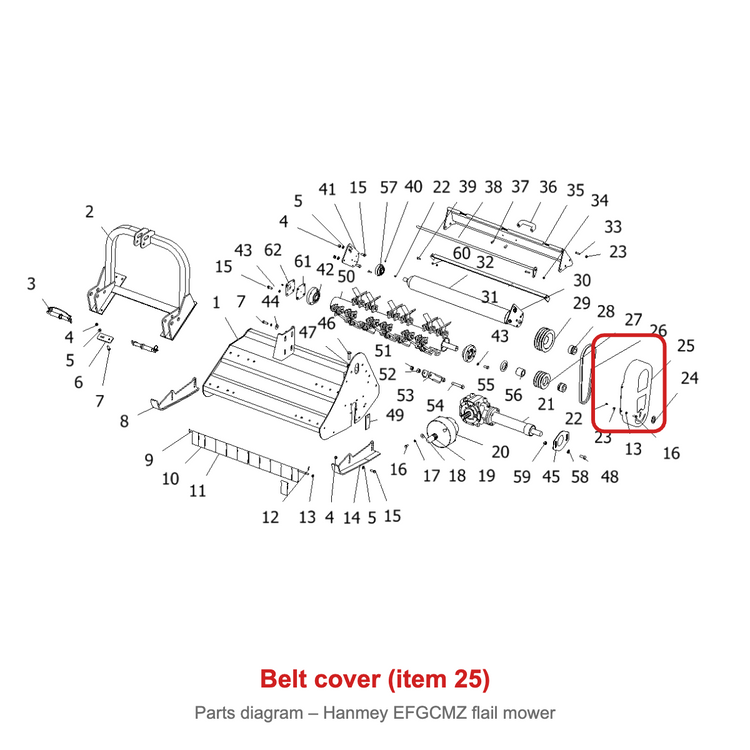 Parts diagram – belt cover, Hanmey EFGCMZ flail mower
