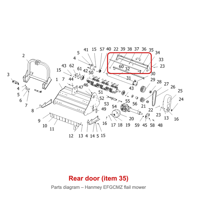 Parts diagram – rear door (back shield), Hanmey EFGCMZ125