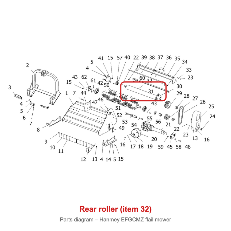 Parts diagram – rear roller, Hanmey EFGCMZ175