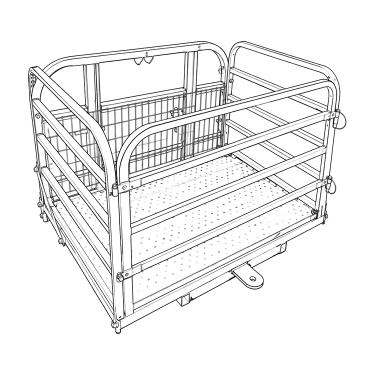 1.5m Galvanised Transport Tray with Cage Sides and  Tow Bar — outline illustration