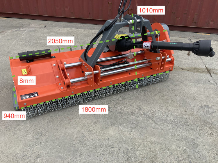 FUSJ 1.8 Flail Mower with Hydraulic Side shift and pruning rakes